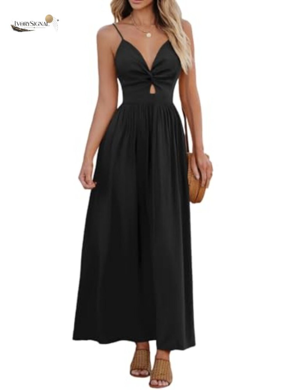 CUPSHE Rayon Viscose V Neck Pleated Cutout Backless Maxi Dress